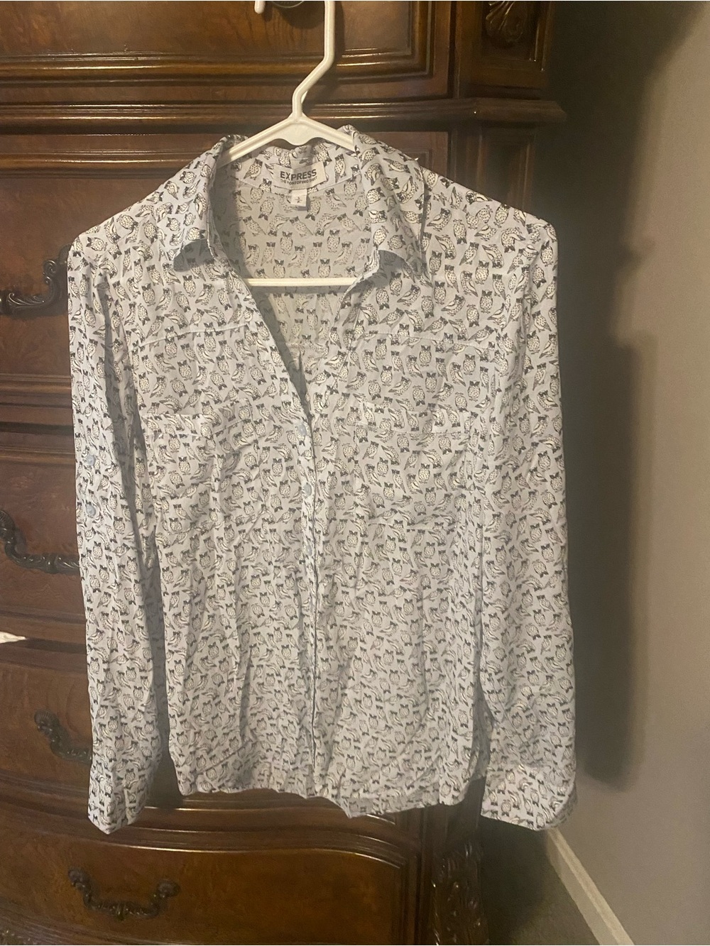 Express owl print portofino blouse